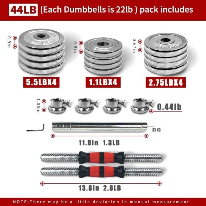 Adjustable Dumbbell Set 44lbs Home Gym Cast Iron Barbell Sets with Carry Box, Office Bedroom Workout Dumbbells for Men, Women, Sold as A Pair., Silver - Image 4