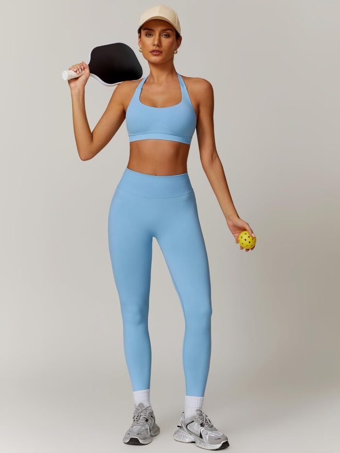 ABOCIW Workout Sets for Women Seamless Scunch Butt Lifting Impact Leggings Halter Sports Bra 2 Piece Gym Outfits - Image 6