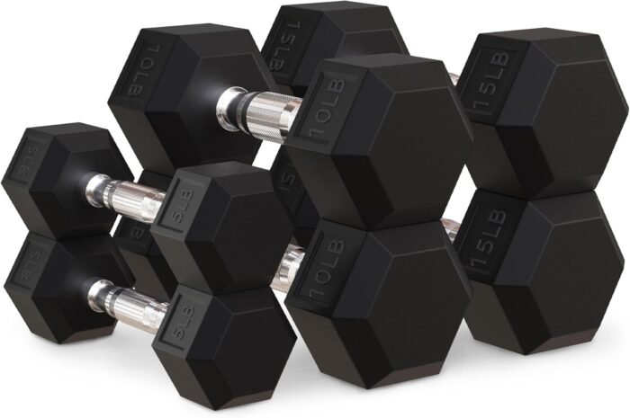 OLIXIS Hex Dumbbells Rubber Coated Hand Weight Set, 60LBS Sets - Image 2