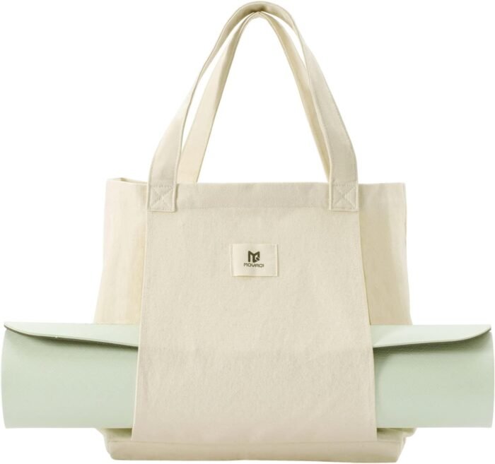 Moyaqi Canvas Tote Bag with Yoga Mat Carrier Pocket Carryall Shoulder Bag for Office, Workout, Pilates, Travel, Beach and Gym - Image 2