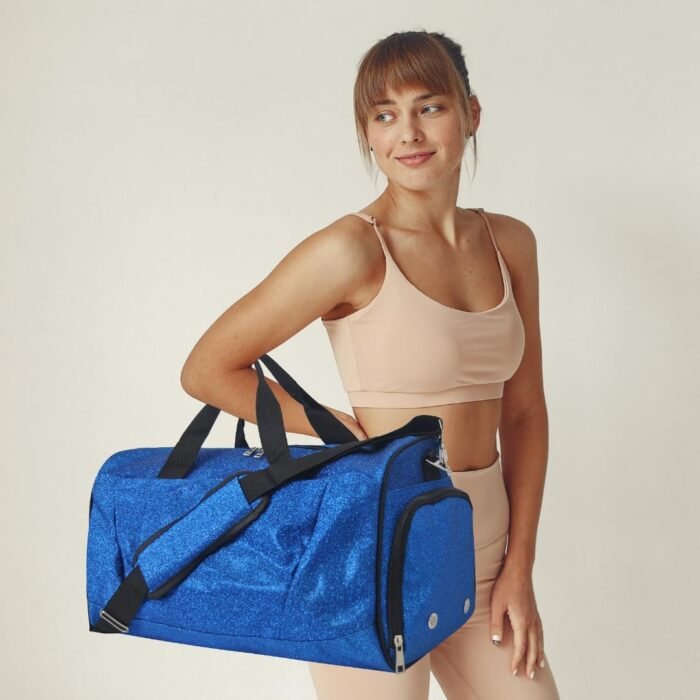 NGIL Glitter Cheer Gym Duffel Bag with Shoe Compartment, Small Travel Tote, and Overnight Carry-On for Women (Glitter-Royal) - Image 3
