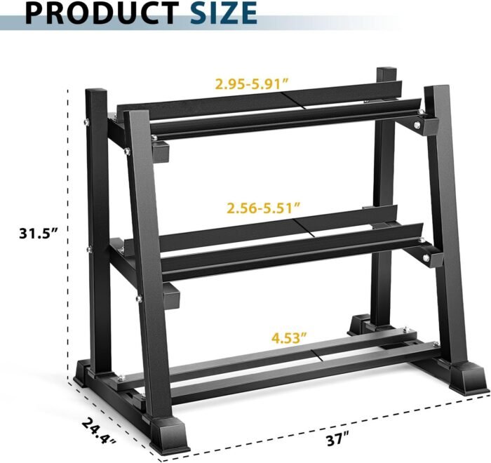 Dumbbell Rack, Bongkim Dumbbell Set with Rack Stand, Dumbbells Weights Rack for Home Gym, Weight Rack for Dumbbells, Kettlebells, and Weight Plates 1100LBS - Image 3