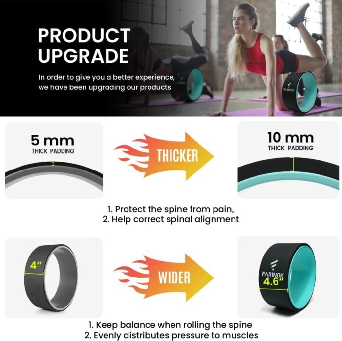 Yoga Wheel Set of 2, Upgraded 10MM Thick Back Wheels for Pain Relief & Stretching, Strongest Back Roller for Deep Tissue Massage, Improving Yoga Poses Backbend - Image 6