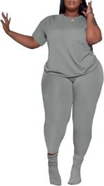 PINSV Women's Plus Size 2 Piece Outfits Tracksuits Short Sleeve Top Pants Sets Sweatsuits - Image 2