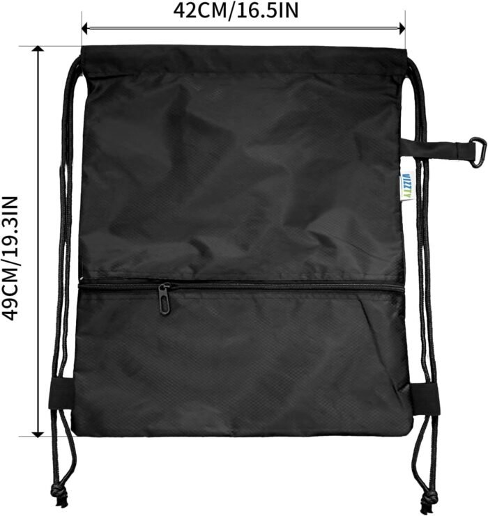 Drawstring Backpack Sport Gym Bag for Women ＆ Men,beach bag，Waterproof Lightweight Backpack With Outer Storage，Best workout bag for dance/hiking/soccer/basketball (Black) - Image 5