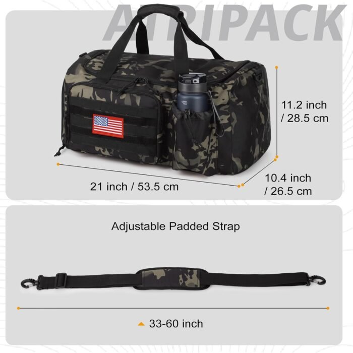 Tactical Gym Bag For Men, 40L Large Capacity Duffle Bags With Shoes Compartment, Sports Bag With Wet Compartment, Multi-Functional Weekend Bags Suitable For Travel, Camping,Hiking - Image 5
