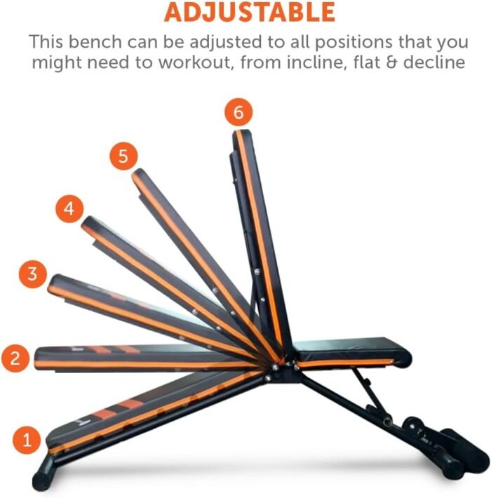 Gymenist Exercise Bench Adjustable Foldable Compact Workout Weight Bench Easy To Carry NO ASSEMBLY NEEDED, Black-Orange (FOLD-110B) - Image 4