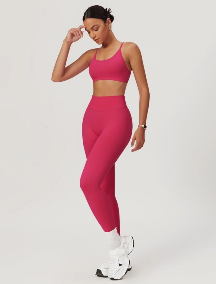 ABOCIW Workout Sets for Women 2 Piece Seamless HIgh Waist Scunch Butt Lifting Leggings Strappy Sports Bra Gym Outfits - Image 4