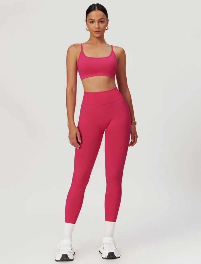 ABOCIW Workout Sets for Women 2 Piece Seamless HIgh Waist Scunch Butt Lifting Leggings Strappy Sports Bra Gym Outfits - Image 3