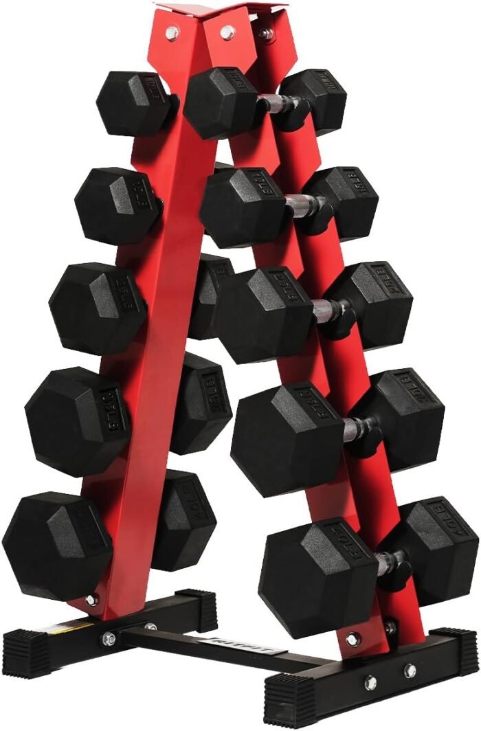 RitFit 250LB/300LB Rubber Hex Dumbbell Sets with Weights Rack, Multiple Color Choices Available, Great Gym Equipment for Home, Strength Training, Workouts - Image 2