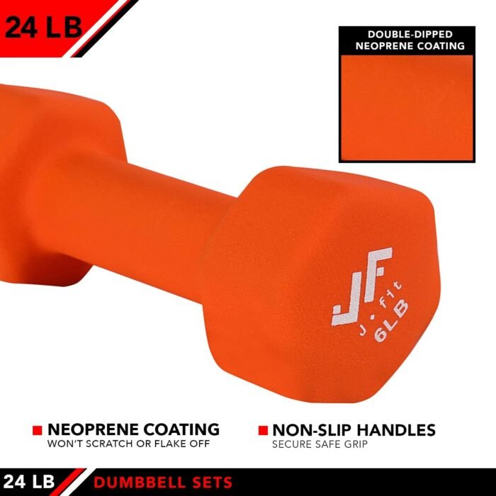 JFIT Dumbbell Set w/Durable Rack, Double Neoprene Coated Workout Weights, Solid Design Rack, 24 LB Set - Image 5