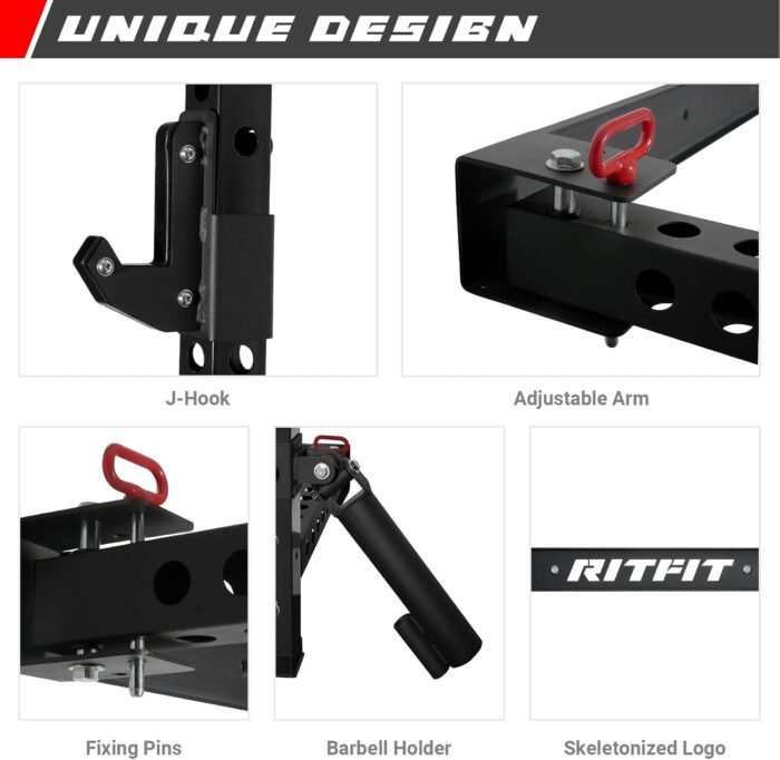 RitFit Multi-Functional Folding Squat Rack for Home Gym, 2.36'' x 2.36'' Wall Mounted Squat Rack with Attachments - Space Saving Squat Power Rack - Image 6
