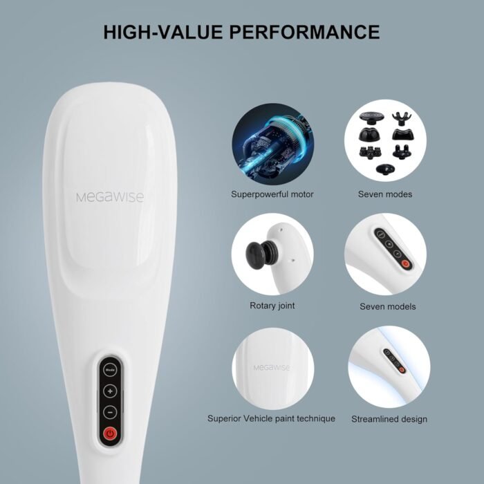 MEGAWISE Handheld Back Massager | Deep Tissue Percussion Relief for Back, Neck, Shoulders, Waist Legs, Full Body for Improved Blood Circulation and Fatigue Relief (Pearl White 6Ft Corded) - Image 8