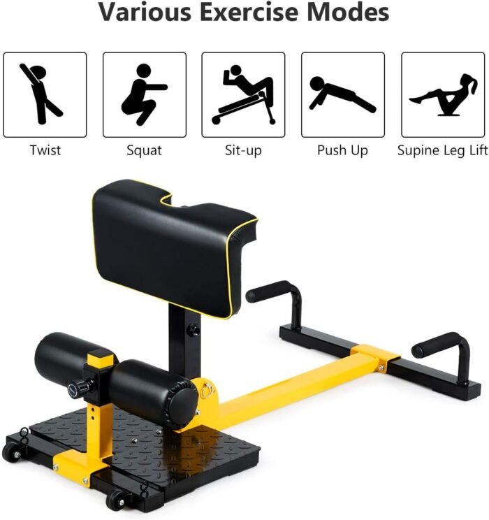 GYMAX Sissy Squat Machine, 8-in-1 Workout Machine with Adjustable Height & Protective Foam, Sissy Squat, Push-up, Sit-up, Rope Exercise Machine for Strength Training, Home Gym - Image 4