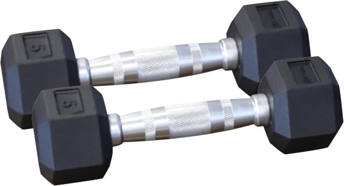 Rubber Coated Hexagon Dumbbells - Pairs - Encased Hand Weights for Men and Women - Image 2