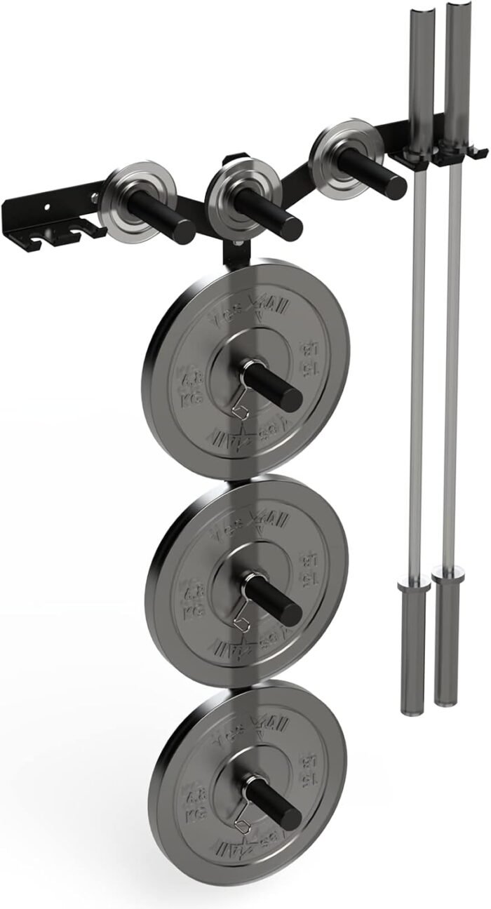 Yes4All 6 Pegs & 4 Barbell Storage Racks Load Up to 1190 LBS - Wall Mounted Weight Plate Tree & Barbell Holder - Image 2