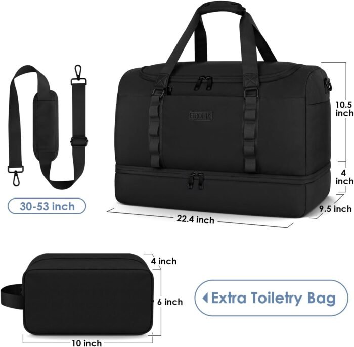 ETRONIK Gym Bag for Men Women, Large Travel Duffle Bag with Shoe Compartment, Carry on Bag with Toiletry Bag, Weekender Overnight Bag for Sports Business Trip, Black - Image 8