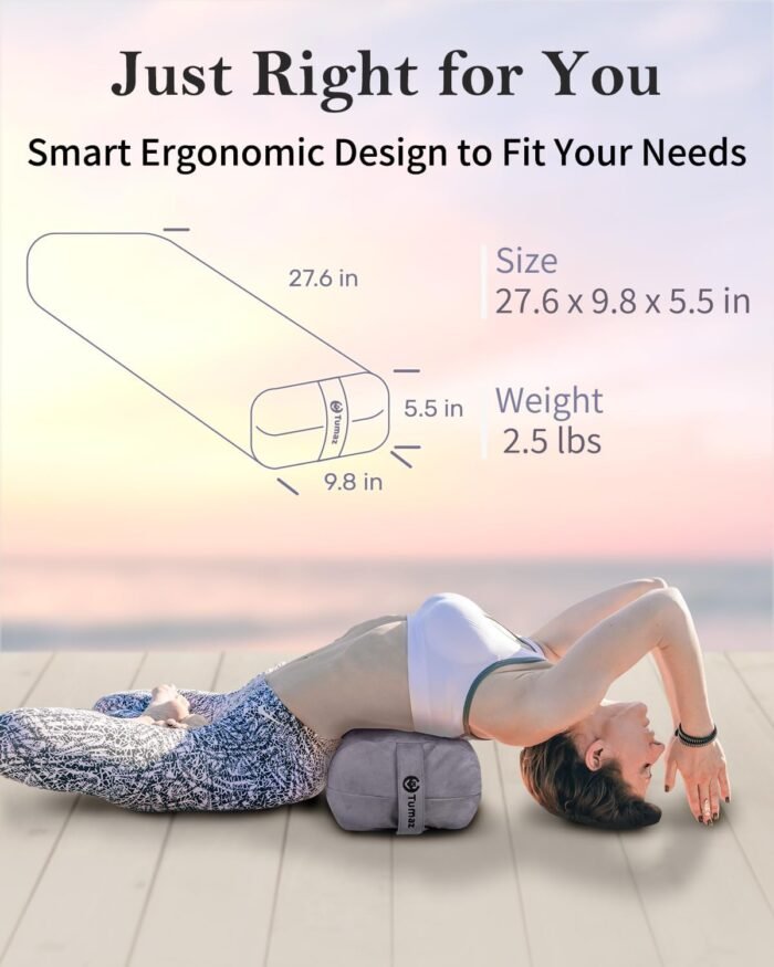 Tumaz Rectangular Yoga Bolster Set - Soft Meditation Pillow with Carry Handle and 8-Feet Yoga Strap, Machine Washable Cover - Image 3