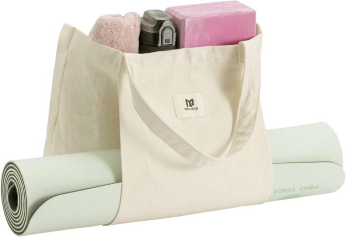 Moyaqi Canvas Tote Bag with Yoga Mat Carrier Pocket Carryall Shoulder Bag for Office, Workout, Pilates, Travel, Beach and Gym - Image 4