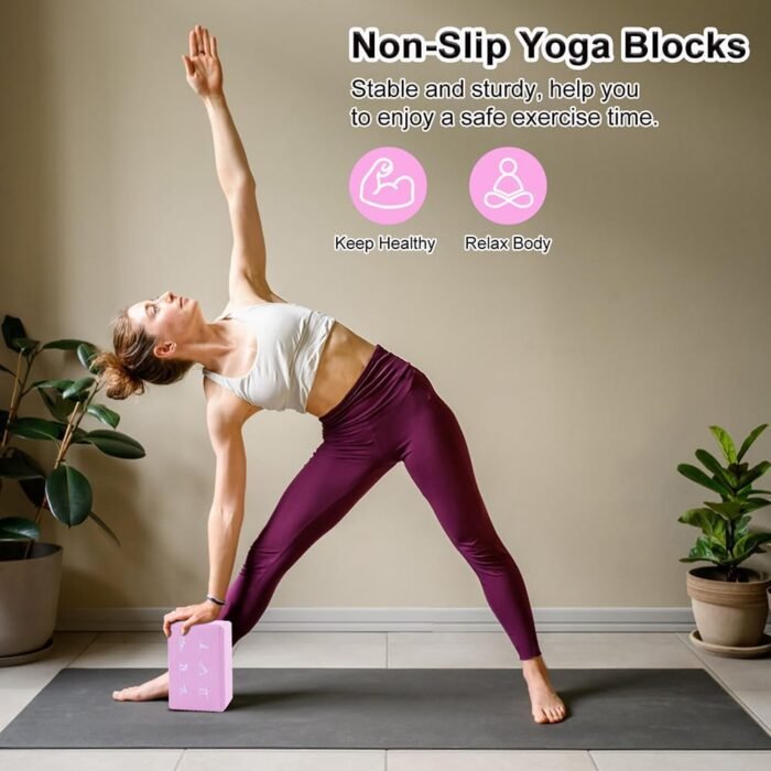 2 Yoga Block and Yoga Strap Set, FHDUSRYO High Density EVA Foam Blocks, Non-slip Yoga Bricks with 6ft Strap, Supportive Latex-Free Yoga Block Kit to Improve Balance and Flexibility - Image 5