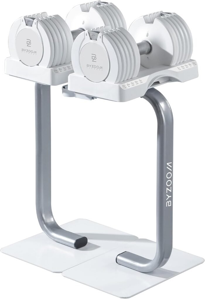White 25lb Adjustable Dumbbell & Dumbbell Stand Set for Weight Training Fitness Exercise Body Workout - Image 2