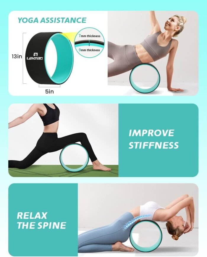 Yoga Wheel Set 9 in 1, Yoga Starter Kit for Beginner, Back Roller for Pain Relief & Deep Tissue Massage, Stretching, Improving Backbends, Size 13'' - Image 4
