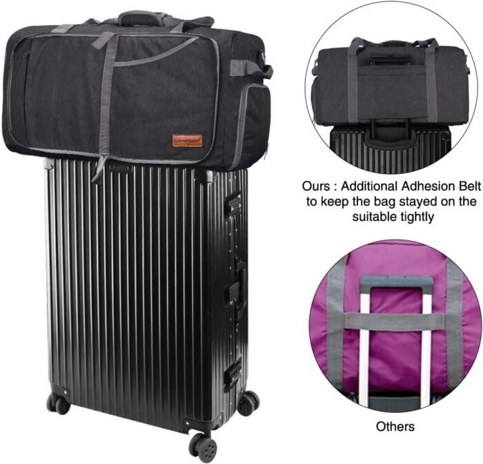 Canway 65L Travel Duffel Bag, Foldable Weekender Bag with Shoes Compartment for Men Women Water-proof & Tear Resistant (Panther Black, 65L) - Image 5