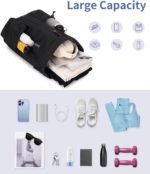 WANDF Drawstring Backpack Sports Gym Bag with Shoes Compartment, Water-Resistant String Beach Sackpack Swim Bag for Women and Men (Black) - Image 9