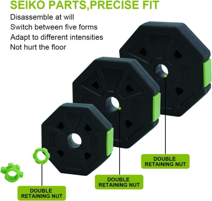 Adjustable Dumbbell Set, 4 in 1 Adjustable Kettlebell Set,44lbs/66lbs/88lbs Weight Set Used as Kettlebells, Barbell, Push up Stand for Home Gym,Green and Black,Octagon Head - Image 5