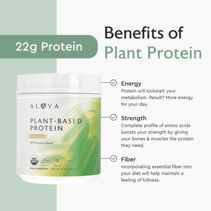 Alaya Naturals Organic Plant Based Protein Powder - Vegan Protein Powder with Pea Protein, Hemp Protein, & Spirulina - Non-GMO, USDA Organic, Vanilla - Image 4