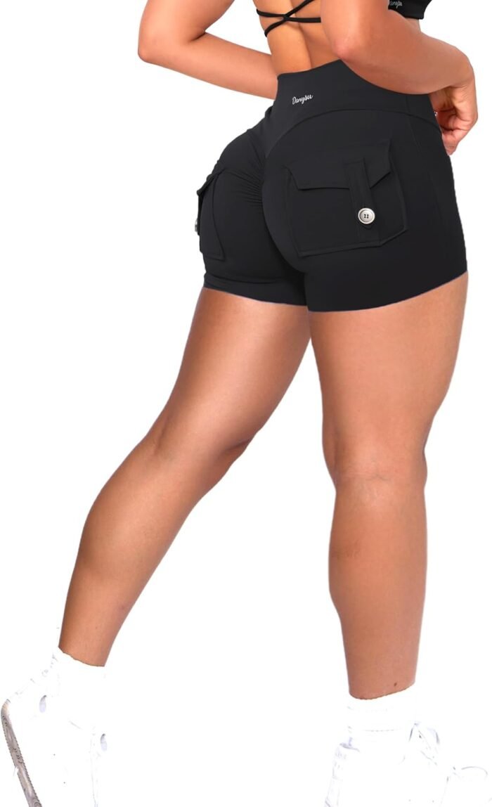 Danysu Women Pocket Shorts Cross High Waist Scrunch Butt Booty Workout Lifting Athletic Gym Bottoms - Image 2