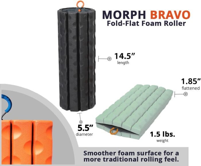 Morph Foam Roller (Bravo-Sage): Collapsible Travel Foam Roller for Back Pain Relief, Workout Muscle Recovery, Back Massager, Deep Tissue Leg Massage, Back Cracker, Stretcher; Small, Portable - Image 3