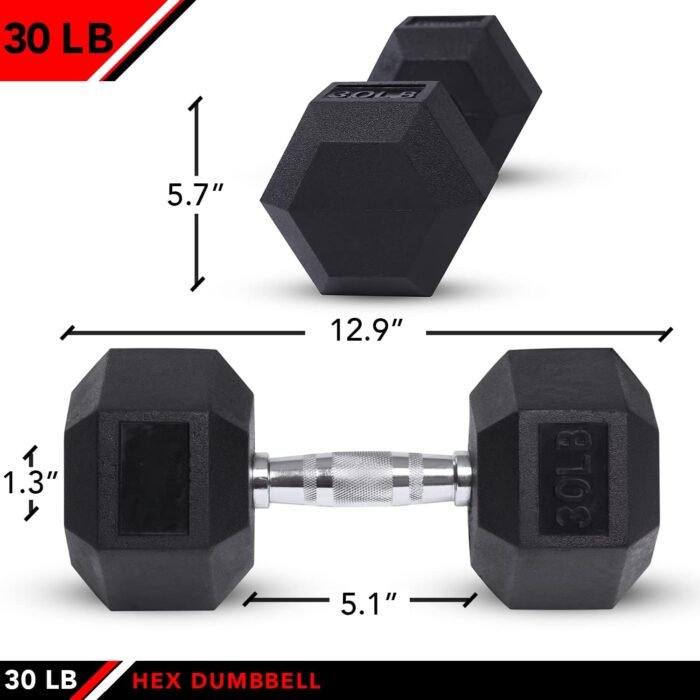 JFIT Rubber Hex Dumbbells - 8 Size Options - Hex Shaped Heads Prevent Rolling and Injury - Ergonomic Hand Weights for Exercise, Muscle, Strength and Weight Training - Image 2