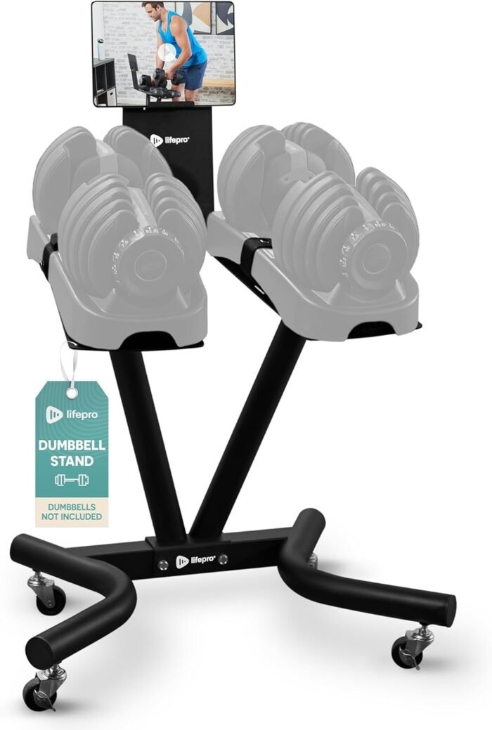 Lifepro Adjustable Dumbbell Stand Rack - Compatible with PowerFlow Plus, PowerUp Plus, and for More Brands- Phone Holder, featured Castors - Home Gym Storage and Convenient Strength Training - Image 2
