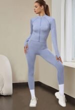 OLCHEE Womens Workout Sets 2 Piece Seamless Yoga Outfits Long Sleeve Zipper Jacket High Waist Leggings Butt Lifting Gym Set - Image 5