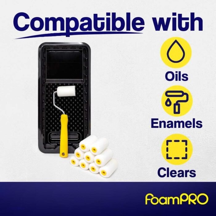 Foampro 2” Fine Finish Paint Roller Kit | 1 Plastic Paint Tray, 1 Roller Handle, 10 Foam Rollers | Mini Foam Roller Kit w/Roller Pan | Home Painting Supplies & Paint Tools, 162 (162KIT) - Image 5