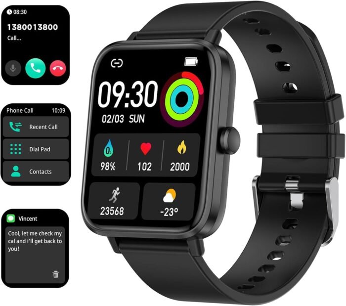 Smart Watch Full Touch Smart Watches for Android iOS Phones Compatible (Answer/Make Call) Smart Fitness Tracker Watch for Women Man Waterproof Smartwatch with Sleep/Heart Rate/sports/Step (Black) - Image 2