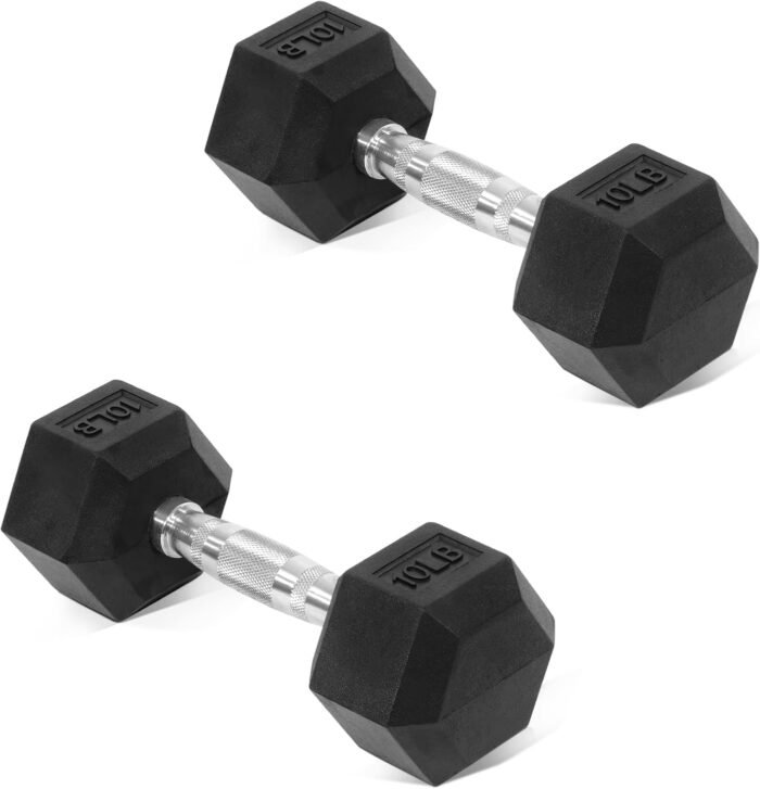 Hex Dumbbells Rubber Coated Hand Weights Pairs for Exercises and Fitness, 10 LB Pair - Image 2