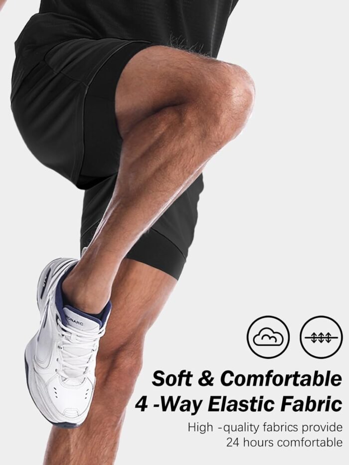 Aolesy Men's Gym Shorts with Liner - 5” Lightweight Running Shorts Mesh Workout Athletic Shorts with 5 Pockets - Image 6