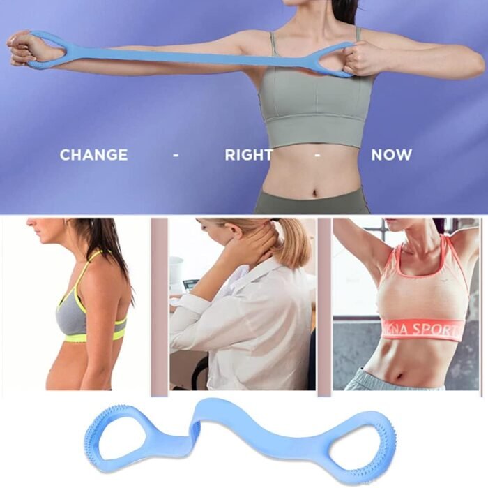HUICHAI Figure 8 Fitness Resistance Band with Handles, Pure Barre Workout Chest Arm and Shoulder Stretch Bands Exercise Equipment, Blue - Image 3