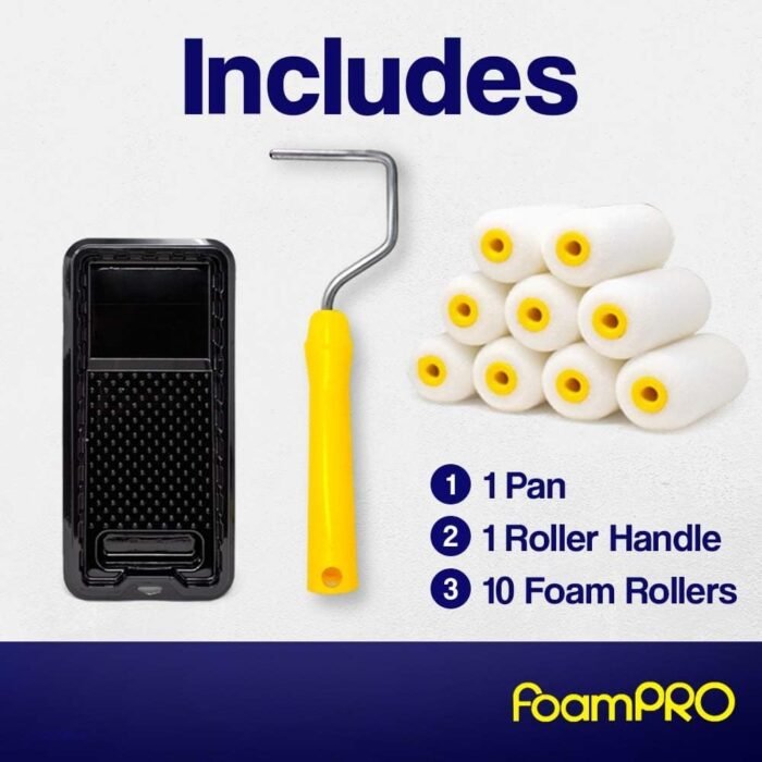 Foampro 2” Fine Finish Paint Roller Kit | 1 Plastic Paint Tray, 1 Roller Handle, 10 Foam Rollers | Mini Foam Roller Kit w/Roller Pan | Home Painting Supplies & Paint Tools, 162 (162KIT) - Image 4