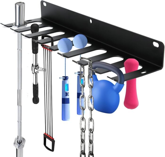 Aolamegs Home Gym Storage Rack - Heavy-duty 9 Hook Fitness Equipment Storage And Organization Workout Gear Wall Mount Hanger, Home Gym Accessories For Barbell, Kettlebells, Dumbbells - Image 2