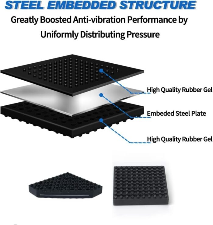 BXI Exercise Equipment Mat Heavy Duty - 4 x 4 x 0.8 Inches 4 Pcs Non Slip Noise Reduction Anti Vibration Treadmill Stationary Bike Mats, Thick Steel Embedded Rubber Pad for Hardwood Floors & Carpet - Image 4
