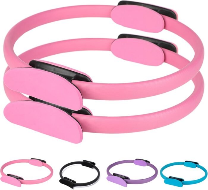 Pilates Ring Fitness Trainer Pink, 14.96" Pilates Equipment with Dual Padded Handles Exercise Resistance Equipment, Magic Circle Pilates Ring, for Toning Arms, Legs - Image 2
