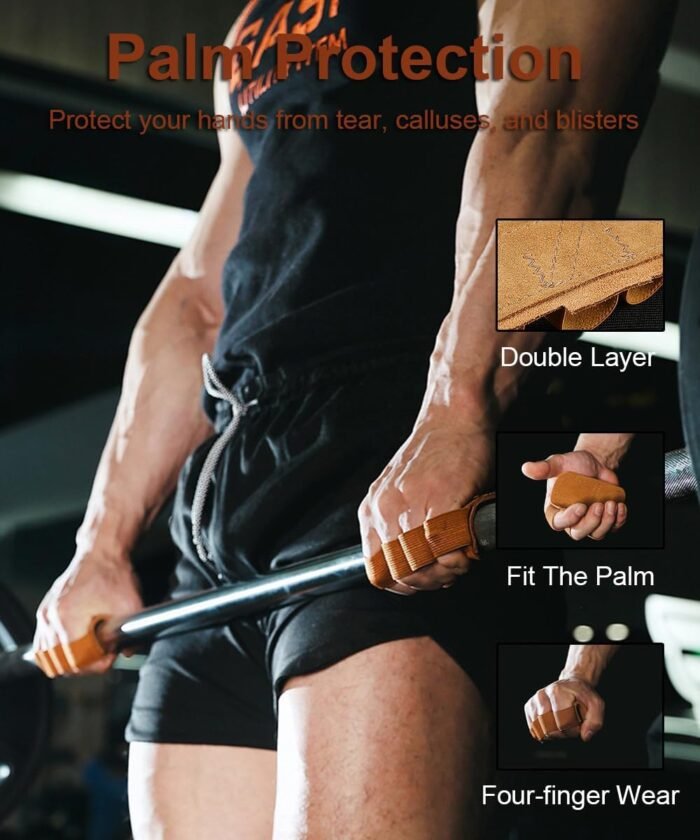 Leather Weight Lifting Gloves, Lifting Grips Weightlifting Gloves for Men Women, Weight Glove Gym Glove for Weightlifting Deadlifts Exercise - Image 3