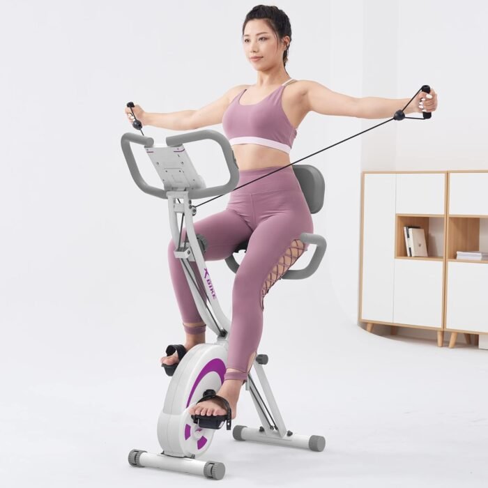 leikefitness Folding Stationary Bike Recumbent Exercise Bike w/Arm Resistance Bands-Pulse Sensor-LCD Monitor and Easy to Assemble Indoor Cycling Bike 2280 - Image 9