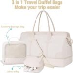 ETRONIK Weekender Overnight Bags for Women, Large Travel Duffle Bags with Shoe Compartment & Wet Pocket, Carry On Tote Bag Gym Duffel Bag with Toiletry Bags for Hospital 3 Pcs Set, Large Size, Beige - Image 8