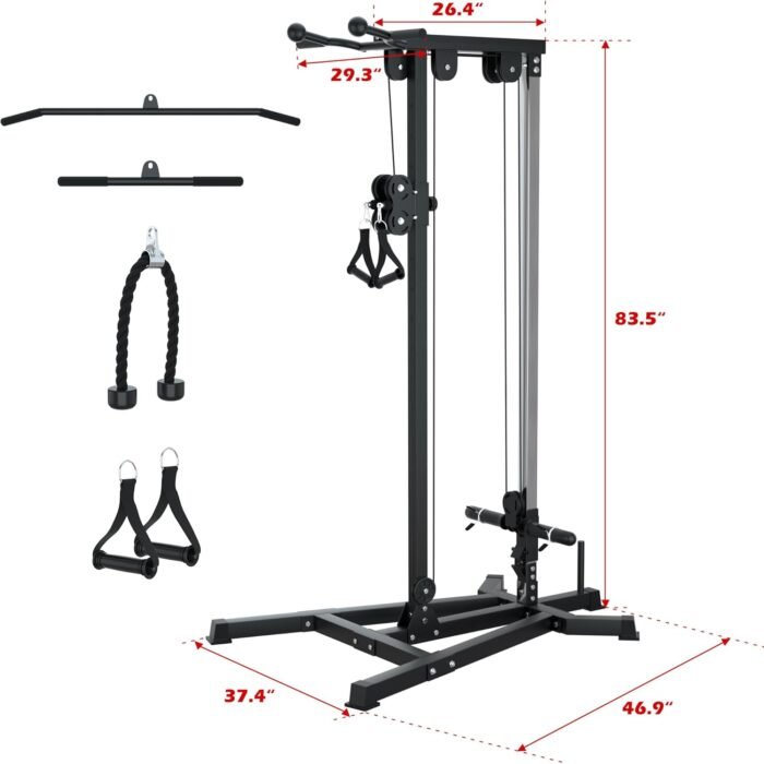 VIVITORY LAT Pull Down and Low Row Cable Machine - 16 Height Adjustable Pulley System for Full Body Workout, Maximum Weight Capacity 400lbs, Perfect for Home Gym, Includes Additional Handle - Image 3