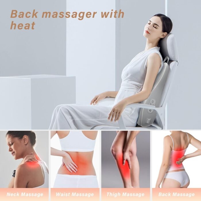 Rechargeable Back Massager for Chair, Back Pillow Support with Heat, Shiatsu Neck Massager for Pain Relief Deep Tissue, Lumbar Pillow Cordless with Remote Control (Car Adapter Included) - Image 4
