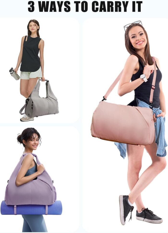 Gym Bag for Women with Shoe Compartment Yoga Mat Bag with Wet Pocket and Water Bottle Holder Weekender Bag with Strap - Image 7